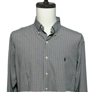 Ralph Lauren Marlowe Shirt Mens Large Blue Black Plaid Long Sleeve Button Down